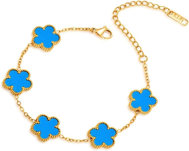 FLY FEI 18K Gold-Plated Four Leaf Clover Bracelet for Women,Adjustable lucky Bracelet Set Jewelry Gift-Hypoallergenic Charm for Birthdays, Wellness & Daily Wear - Image 1